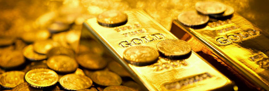 gold bar and gold coin